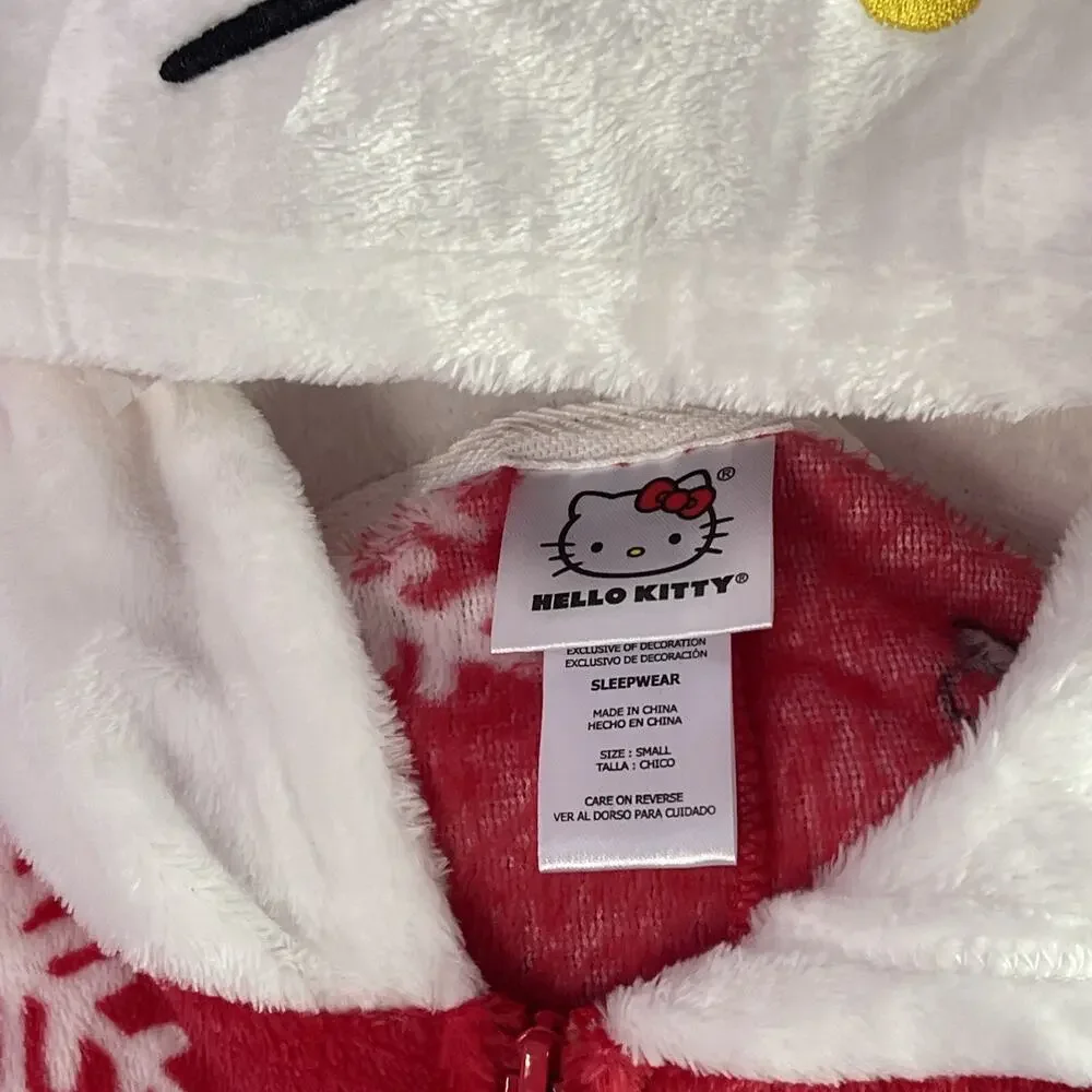 Hello Kitty Christmas Pajamas Hooded One Piece Red Jumpsuit Small S 2023 Sanrio